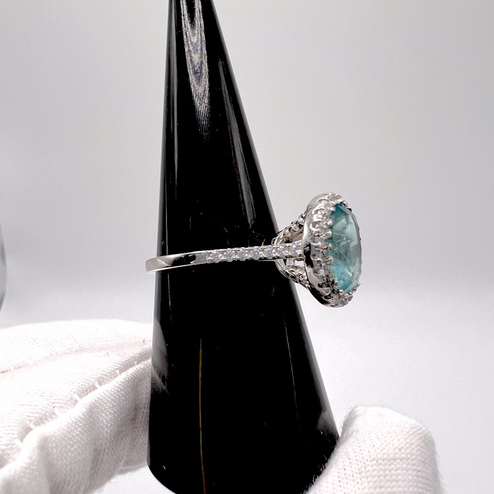 Sale $16 Firm! 925 Sterling Silver Aquamarine Cz Ring - Picture 5 of 17